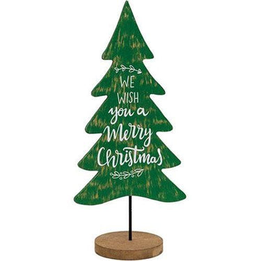 Merry Christmas Wood Tree Cutout Sitter - The Fox Decor